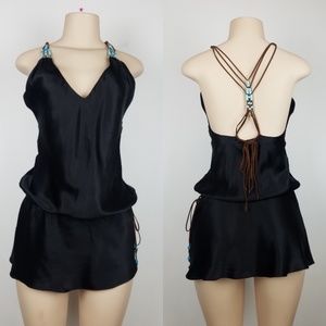 Single bohimian unic black 100% silk tank top M